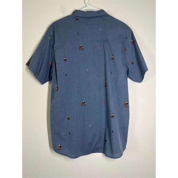Walker Refinery Mens Button Down Shirt Size XL Sailboat Print Blue Short Sleeve - Picture 2 of 10